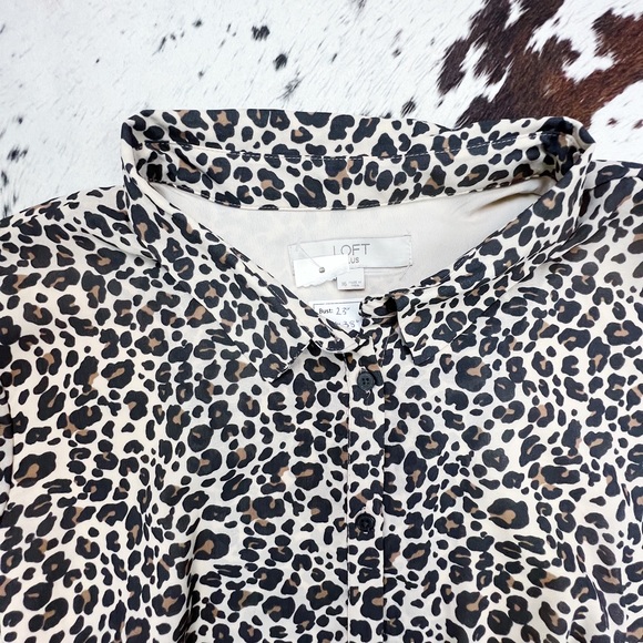NWT LOFT Plus Leopard Print Flare Shirtdress Long Sleeve Size 16 - Picture 3 of 8